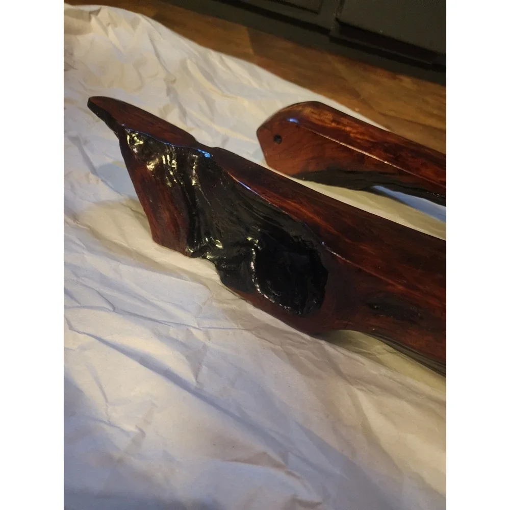 Vintage Set Of 2 Live Edge Red Wood Wall Mounted Floating Mantel Shelves Burl